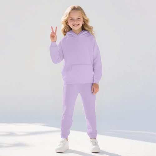 Girls' Sweatsuit Set 2 Piece Soft Long Sleeve Hoodie Sweatshirt with Pockets Solid Color Jogger Streetwear for Toddler2