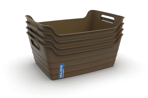 Image of KOLORR Flexi Handy Plastic Storage Baskets, Small (Pack of 4) Light Brown|Multipurpose Home & Kitchen Organiser|Unbreakable|Best Organiser For Bath & Beauty Products|Best For Everyday Storage