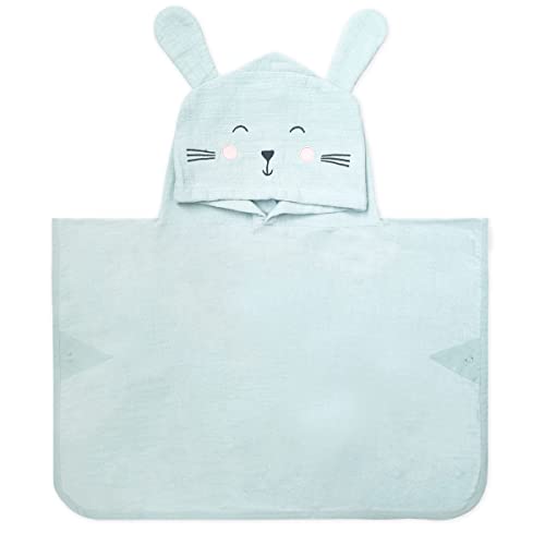 Image of Masilo Organic Cotton Muslin Hodded Poncho Towel for 6 to 12 Months Baby, Pack of 1 - Bunny Mint
