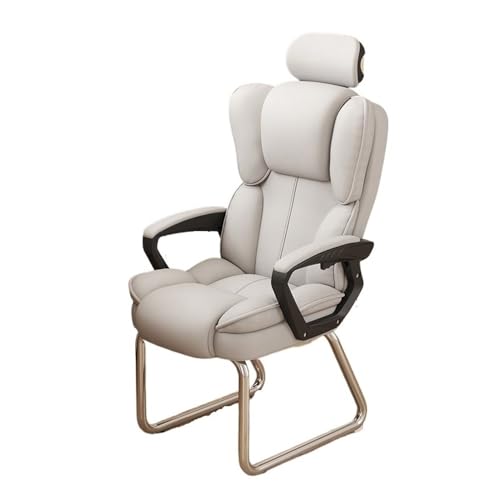 Silver Sled Base No Wheels Home Office High Back Chair PU Leather Soft Executive Side Reception Chairs(White)
