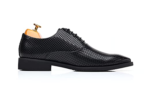 Santimon Men's Leather Lined Dress Oxfords Shoes Formal Business Plain Checkered Derby3