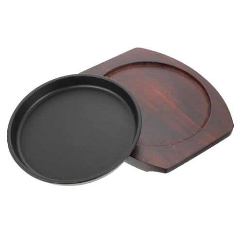 STOBAZA Piatto Per Grigliare Rotondo Padella Per Bistecche Con Vassoio in Legno Padella Antiaderente Per Bistecche Fritte Forniture Per Cucinare