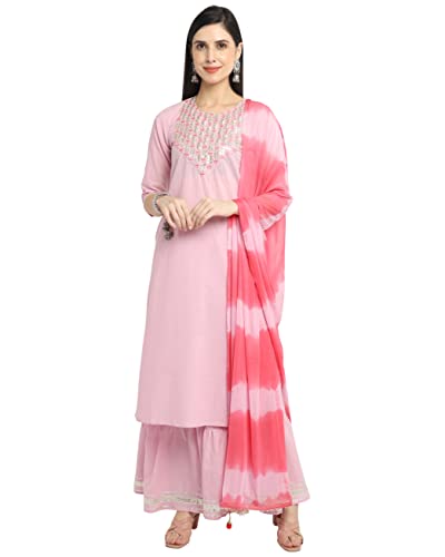 Image of Rajnandini Women's Cambric Cotton Solid Pure Embroidered Kurta Set With Dupatta
