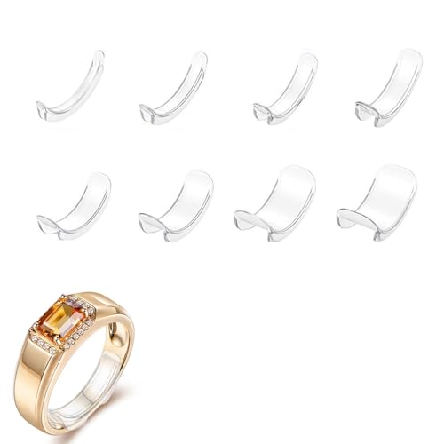 Lot de 8 réducteurs de bague - Avec 1 pansement adhésif - Insert d'anneau pour réduire la taille - Ajusteur de taille de bague pour homme et femme, Plastiques