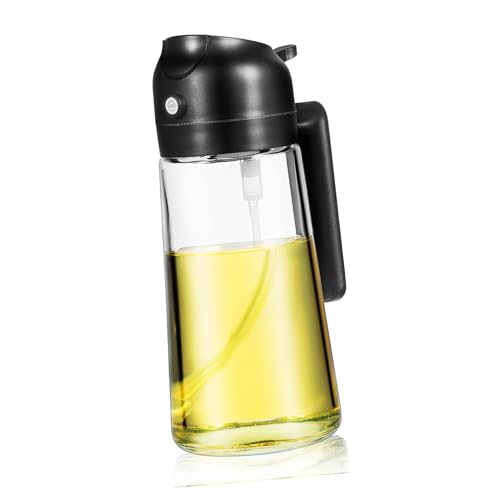 Aceitera de vidrio negro UTHCLO premium de 470ml con doble función spray y flujo 2