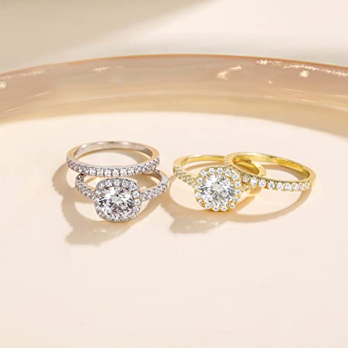 Eamti 1.25Ct 925 Sterling Silver Bridal Rings Sets Cubic Zirconia Halo Cz Engagements Rings Wedding Bands For Women Promise Rings For Her Size 9 #TOP2