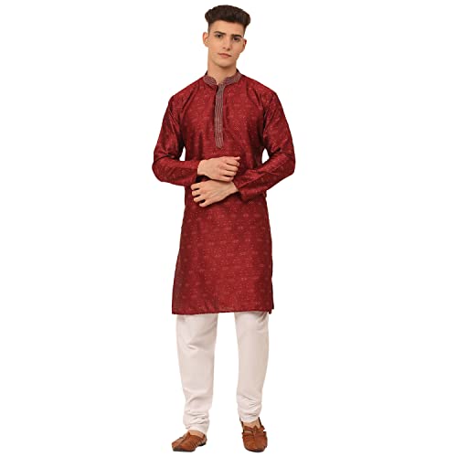 Image of Jompers Silk Blend Men's Collar Embroidered Kurta Pyjama Set