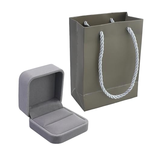 AMANDELIZABE Velluto Scatola di Gioielli per Anelli Orecchini Collana Braccialetti Confezione Regalo per Nozze Fidanzamento Double Ring Jewelry Box incontro Borsa tote dello stesso colore