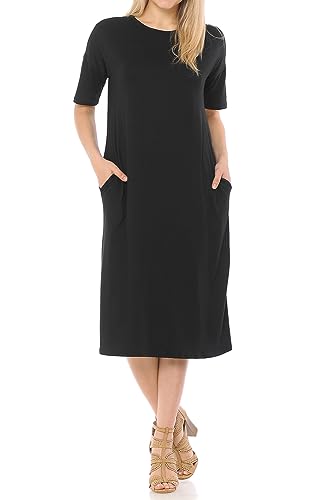 iconic luxe Women's Midi Dress with Half-Sleeve and Pockets X-Large Black