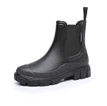 DRECAGE Wellies Boots Women Waterproof Short Chelsea Fashion Ladies Comfortable Rain Boots Outdoors Garden Walking Black 5 UK