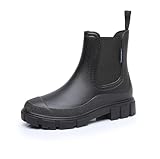 DRECAGE Botas de Agua Mujer Chelsea Lluvia Botines Impermeable Antideslizante Wellington Botas Jardín Trabajo Boots Negro 38
