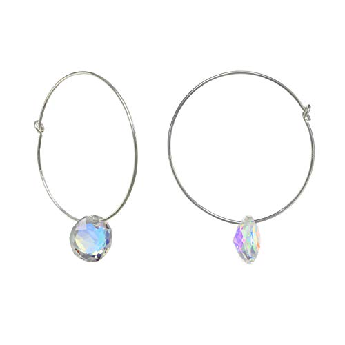 Sterling Silver Hoop Earrings made with Austrian Aurora Borealis. Crystal Disks