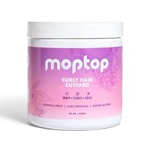 جل تصفيف الشعر المجعد MopTop Custard - جل تصفيف لترطيب وتحديد تجعيدات الشعر الناعمة، خفيف الوزن ومضاد للتجعد، منتجات الشعر المجعد للتموجات واللفائف والتجعيدات، الكمكوات الحمضي، 8 أونصة