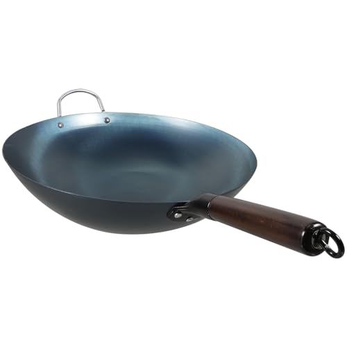 Wok de hierro redondo 32cm con mango de madera miniatura 1