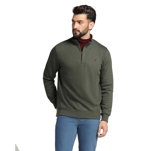 Image of Blackberrys High Neck Green Melange Solid Sweat-Shirt - Pipper