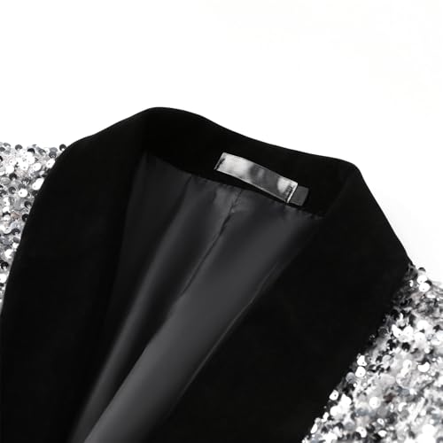 Cloudstyle Mens Shiny Sequin Suit Jacket Shawl Lapel Stylish Dinner Party Tuxedo Blazer4