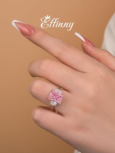 4.0ct Crushed Ice Radiant Cut Three Stone Pink Engagement Ring,Big CZ Simulated Diamond 925 Sterling Silver Promise Ring for Wedding,Daily,Travel3