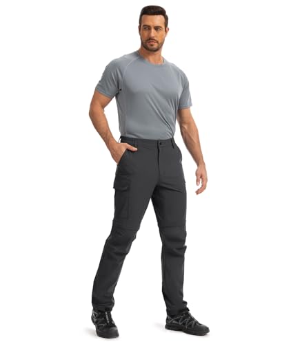Hiauspor Wanderhose-Herren-Zip-Off-Outdoorhose-Sommer-Leicht-Trekkinghose-Atmungsaktiv-Schnell-Trockend-Funktionshose-Softshellhose-mit-5-Tiefe-Taschen (L, Dunkelgrau)