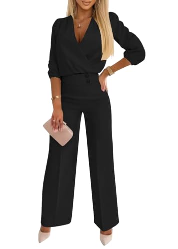 shownicer Hosenanzug Damen Elegant Business 2 Teiler Outfits Set Langarm Oberteile und Anzughosen Zweiteilig Büro Suit A Schwarz M shownicer Hosenanzug Damen Elegant Business 2 Teiler Outfits Set Langarm Oberteile und Anzughosen Zweiteilig Büro Suit A Schwarz M