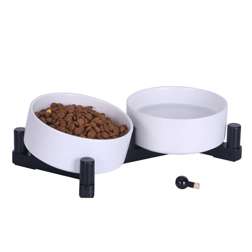 Ceramic Dog Bowl and Cat Bowls Set with 15° Adjustable
