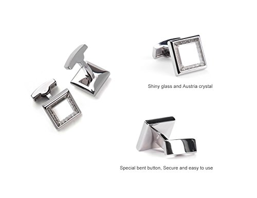 Mancuernillas cuadradas de cristal para hombre plateadas miniatura 3
