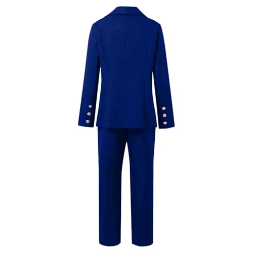 Women's 2 Piece Suits, Blazer Jackets with Chino Trouser, Double Breasted Blazer Open Front & Trousers Set, Elegant for Wedding,Business,Formal,Work Wear (A-1-BU1, XXXL) Blue - Image 4