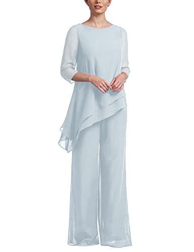 Zongqiven Women’s Wedding Chiffon Pant Suit Elegant 2 Piece Set Mother of Bride Wear