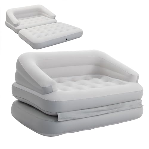 Outraveler Inflatable Couch Flocked Air Sofa Bed, Blow Up Sofa for Camping, Gray