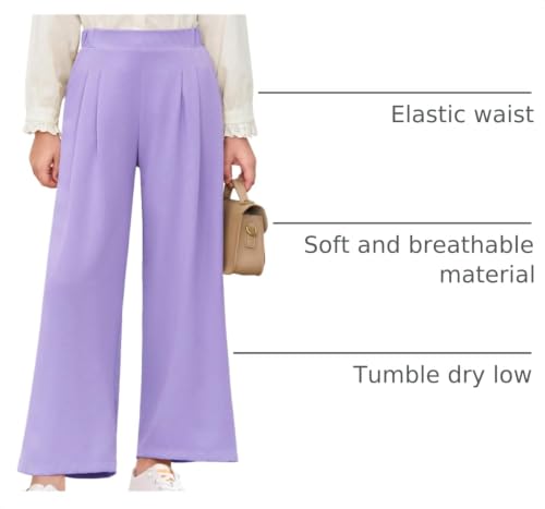 Image of Haloumoning Girls Uniform Pants Kids Wide Leg Dress Pants 5-14 Years | High Waisted, Casual Trousers, With Pockets