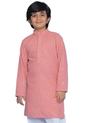 Image of AJ DEZINES Chikankari Kurta For Boys- Ethnic Wear | Embroidery Chikankari Sequined | Traditional & Festive Outfit | Cotton Stylish Boys Kurta | Perfect For Wedding & Family Function