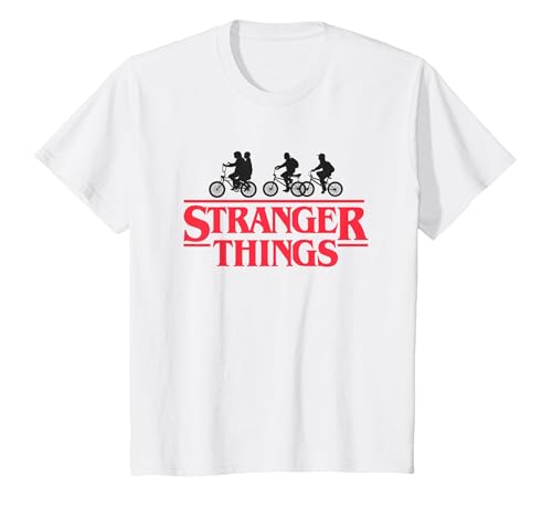 Stranger Things Silhouette Bike Logo Camiseta, Niños, Blanco, 10 años