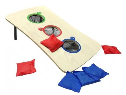 cavernedesjouets Jeu de Lancer de Sacs, Poches - Planche Bois 50x30cm, 3 Trous Cible, 6 Sacs - Cornhole - Plein air, Exterieur - Set Jeu Enfant et Carte