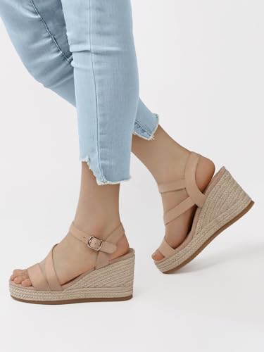 TEMOFON Wedge Sandals for Women Platform: Espadrille Ankle Strap Buckle Wedge - Comfortable Dressy Summer Womens Sandals4