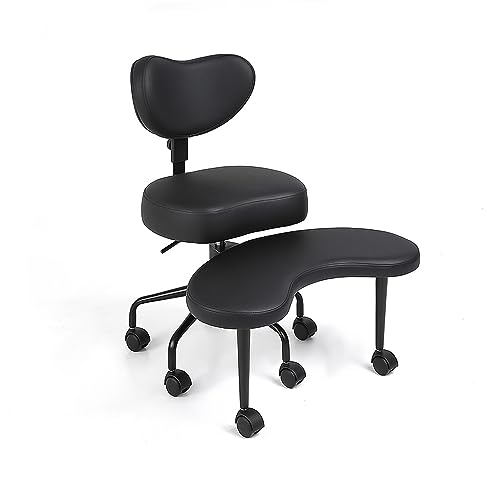 Pipersong Meditation Cross Legged Chair PRO, ADHD Chair with Height Adjustable Backrest, Criss Cross Desk Use with Footrest and Wheels for Home Office, Flexible Design for Fidgety Sitters, Black