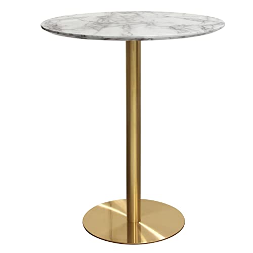 Stella 36" Round Bar Height Table W/Faux Marble Top And Brushed Gold Metal Base By Diamond Sofa #TOP1