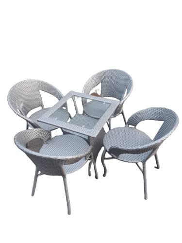 Patio Furniture Chair Set with Table for Indoor/Outdoor Garden (Grey, Set of 4)