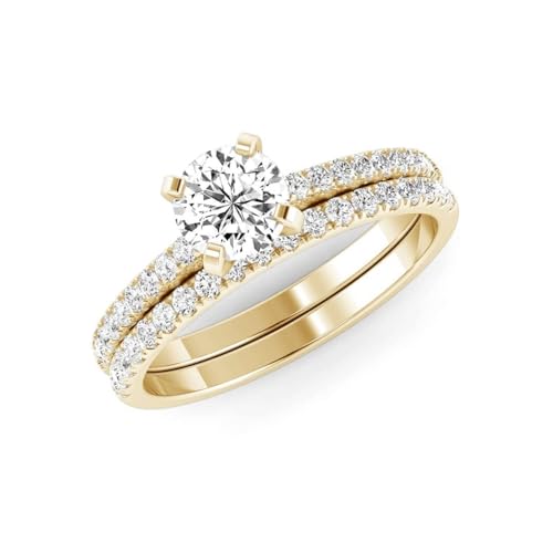 JEWELS FORUM 0.86 Carat Lab Grown Diamond Bridal Ring Set for Women 14k Gold Engagement Ring Stackable Eternity Bands IGI Certified 0.50ct Solitaire Diamond Anniversary Wedding Jewelry