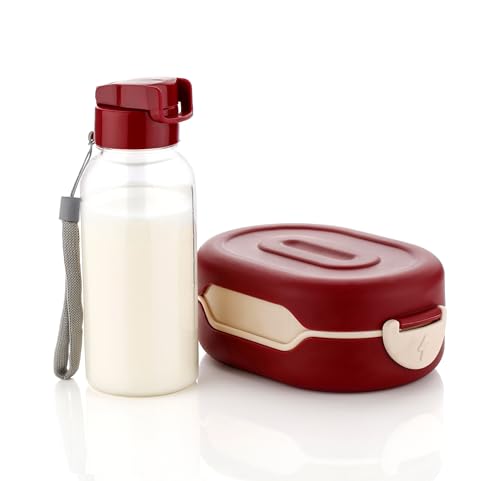 Image of Portable Lunch Box Set with Water Bottle, 2 Compartments, Leak-Proof Design, Multicolour