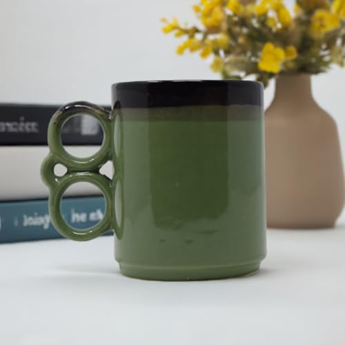 Image of The Himalayan Goods Company Ceramic Tea Coffee Milk Mug (300 to 325 ml) - Stylish Green & Black Design, Premium Stoneware