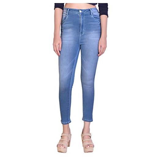 FCK-3 Stretchable Material River Blue Color Ankle Length Single Button Closure Ripped Denim High Rise Regular Fit Jeans for Women-38