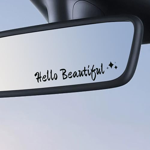 Image of 3pcs Hello Beautiful Mirror Decal Durable Bumper Rear View Mirror Sticker | Waterproof Vinyl Car Stickers, Car Decals For Women Funny Window Bumper Stickers Cars Decor