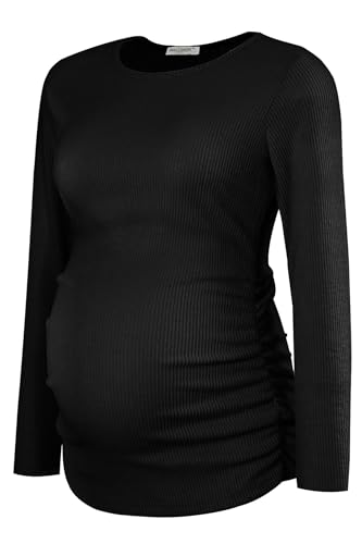 Smallshow Suéter de maternidad para mujer, de manga larga, para embarazo, Negro, M