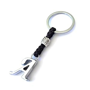 Llavero de Cuero con Iniciales Personalizado – Letras y abalorios de zamak Chapado en Plata – Llavero para Hombre o Mujer – Ideal para Regalo (A)
