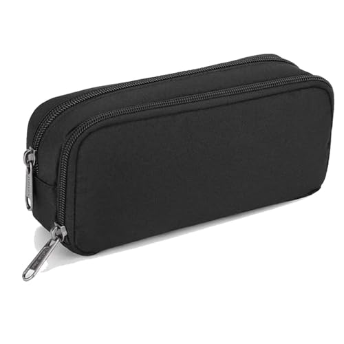 Large Pencil Case Black Zipped Multifunctional Pen Bag for School Office