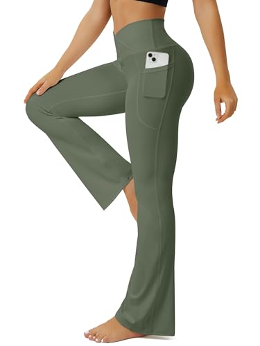 Image of FOHOFO Yoga Pants Women, Flare Leggings for Women with Pockets Crossover High Waisted Bootcut Yoga Pants
