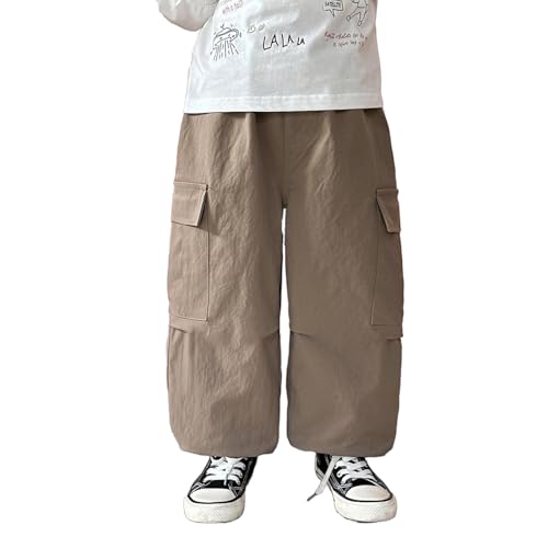 Viatabuna Boys Baggy Straight Cargo Pants Elastic Waist Kids Parachute Pants Streetwear Hip Hop Joggers with Flap Pocket
