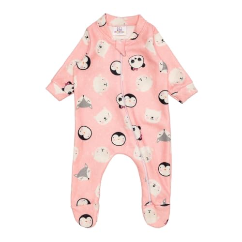 Macacão Boucle Bebê Inverno Peluciado Com Zíper Quentinho (Padrão, Pinguim Rosa, P (COM PÉZINHO))