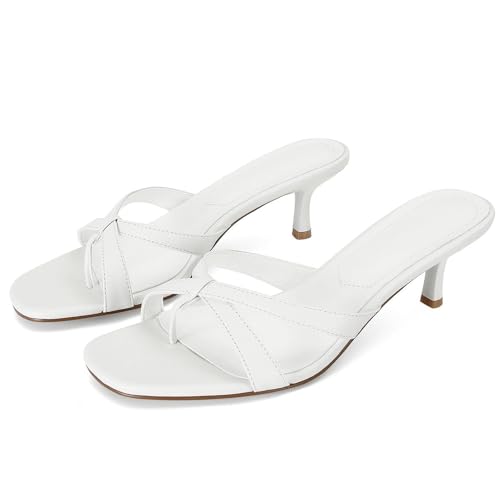 Image of Dsevht Gold Kitten Heel Sandals for Women Flip Flop Strappy Mule heels Rounded Open Toe Heeled Thong Sandals Women