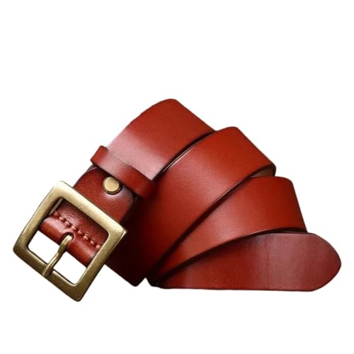 Men Leather Belt Genuine Cowhide Brass Buckle Business