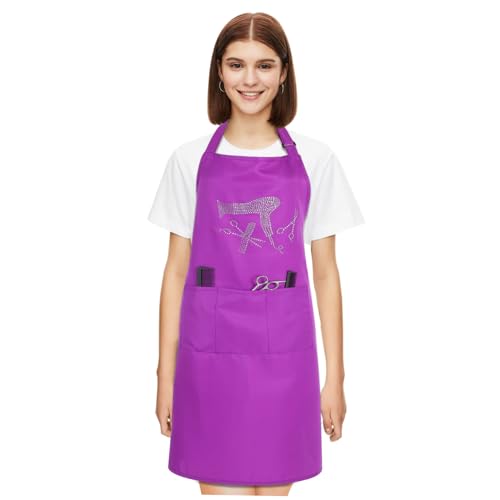 FOMIYES Djustable Halter Neck Work Apron Stylish Barber Smock Pockets Hair Stylist Apron for Women Polyester Fashion Design
